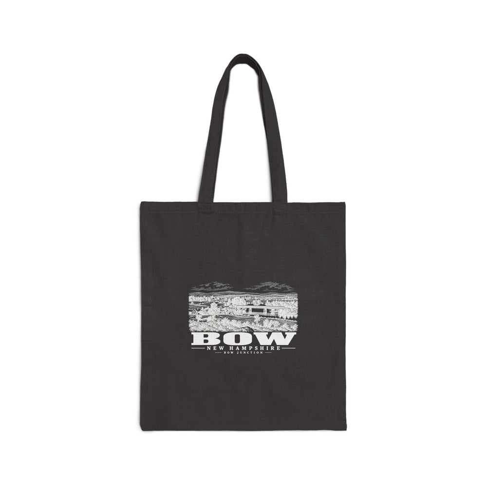 Merrimack River and covered railroad bridge at Bow Junction Natural + Black Heavy Canvas Tote - Merrimack Valley Goods