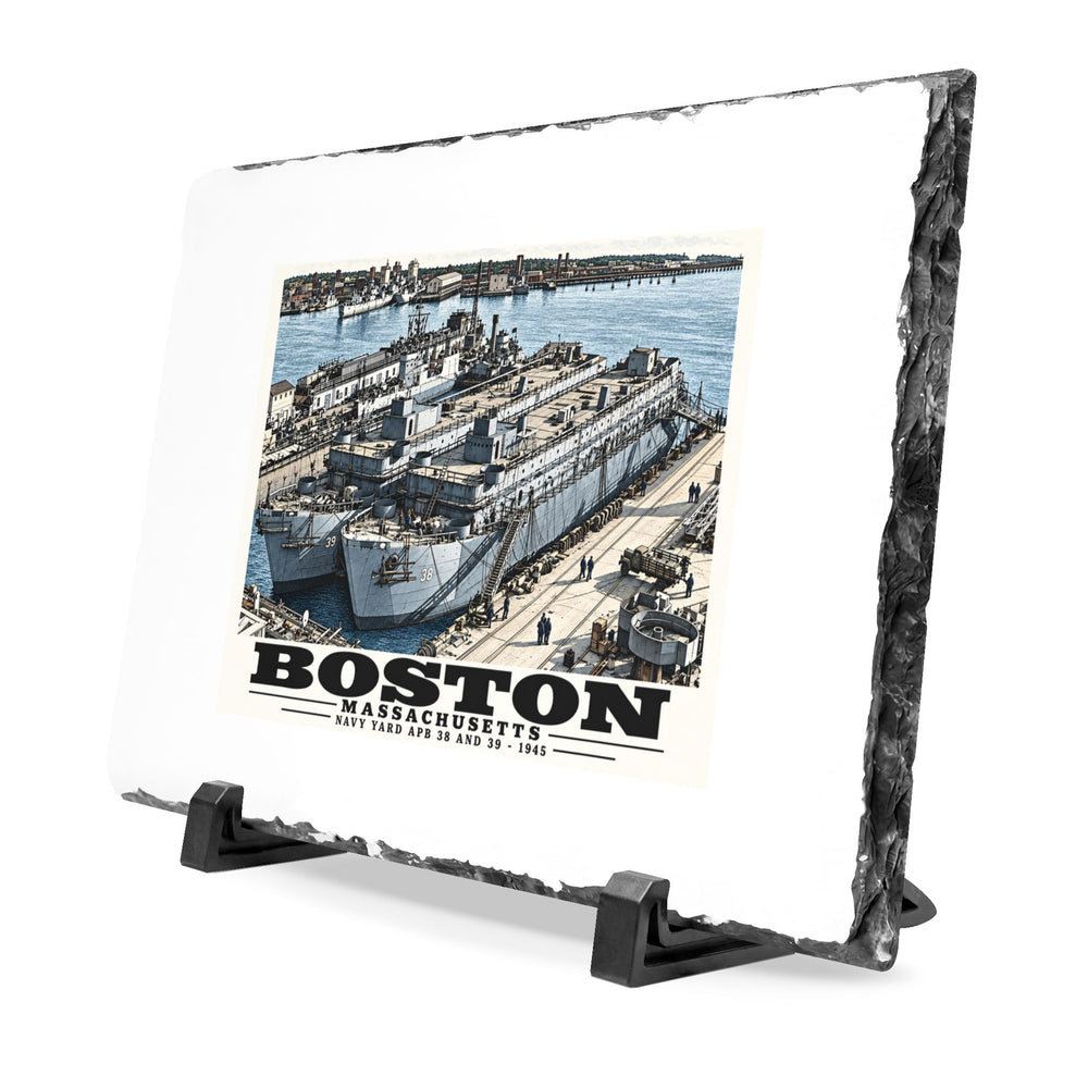 Illustrated APB-38 and APB-39 at Boston Navy Yard in Charlestown on slate desk plaque