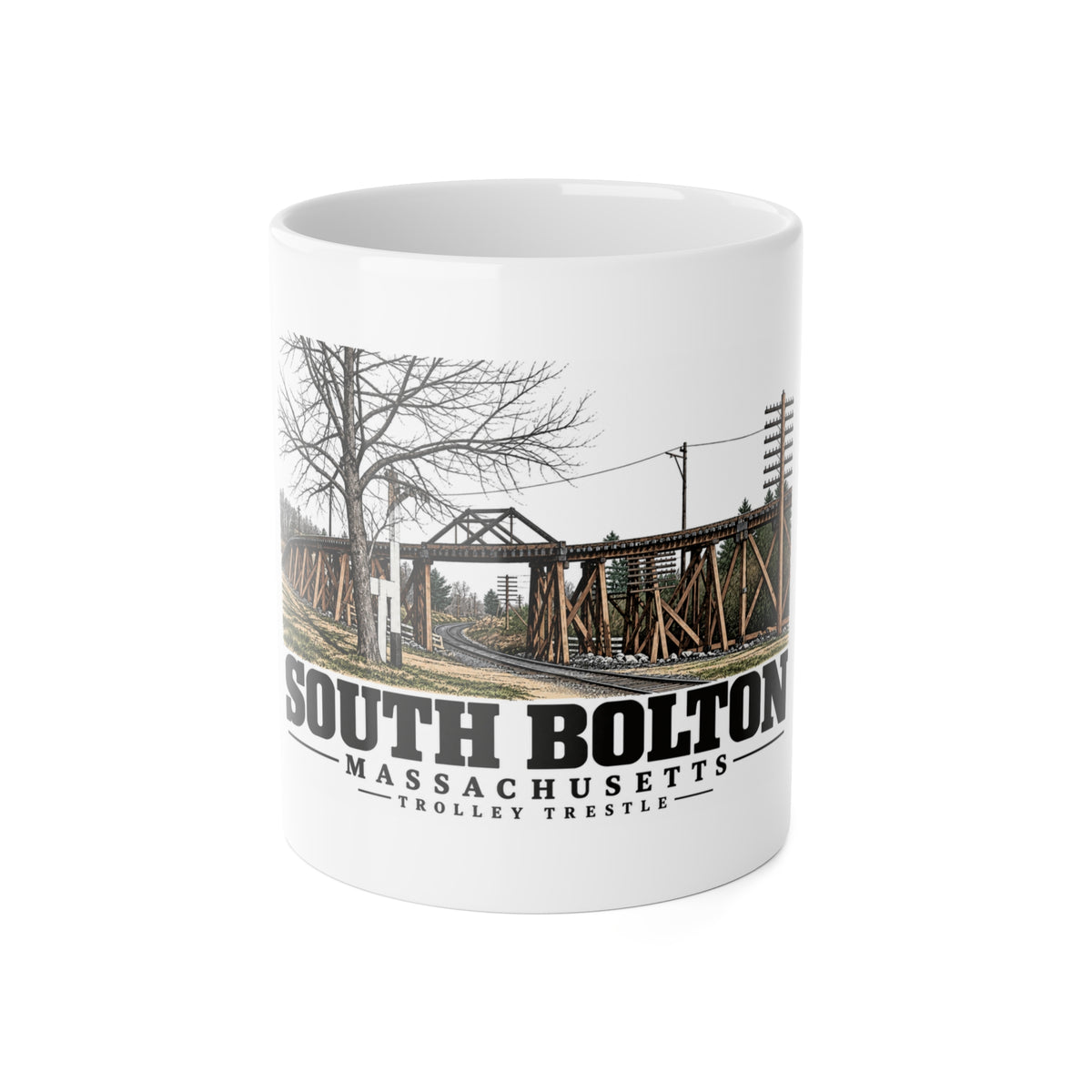Illustrated Trolley Trestle in South Bolton on ceramic mug