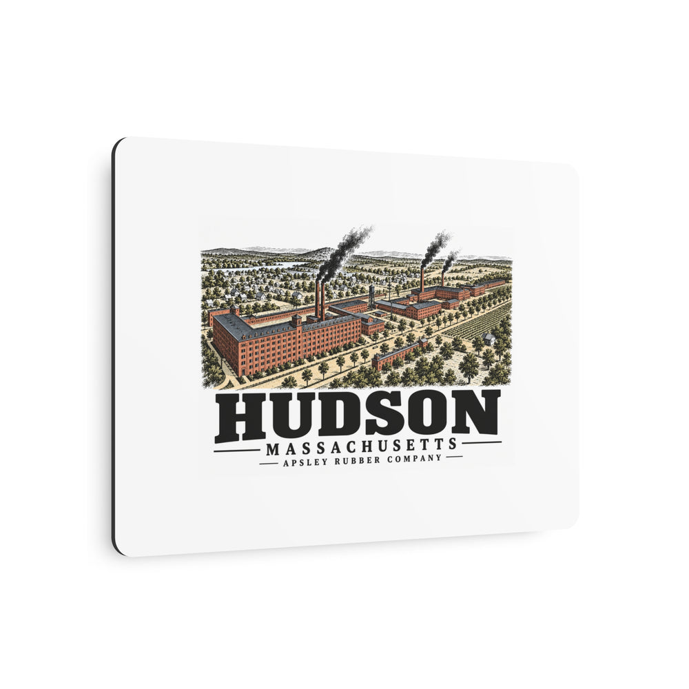 Illustrated Apsley Rubber Company in Hudson on metal art sign