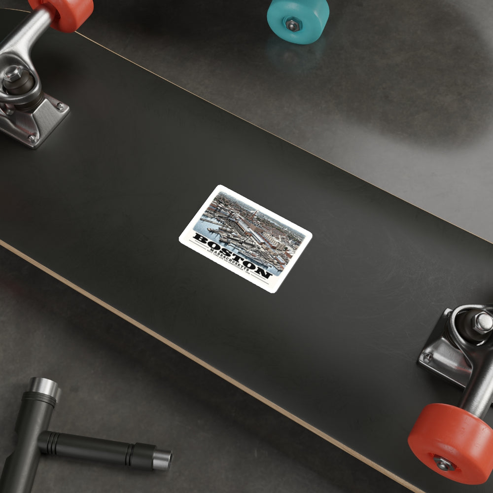 Illustrated Dry Dock 5 and Constitution Pier in Charlestown on die-cut sticker
