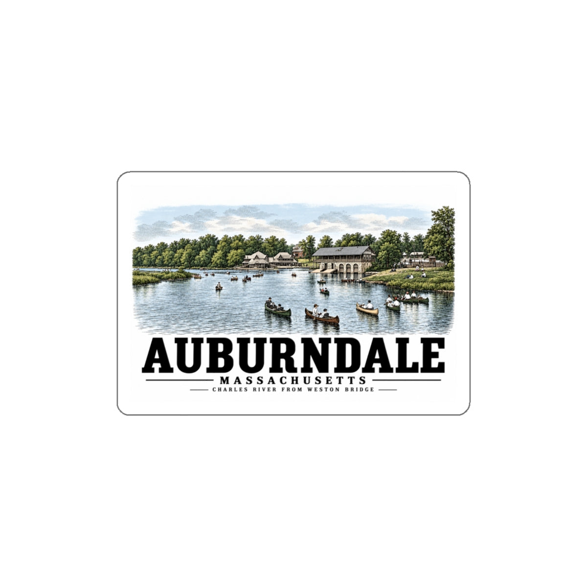 The Charles River from Weston Bridge, Auburndale, Mass. 4 in White Die-Cut Sticker - Charles River