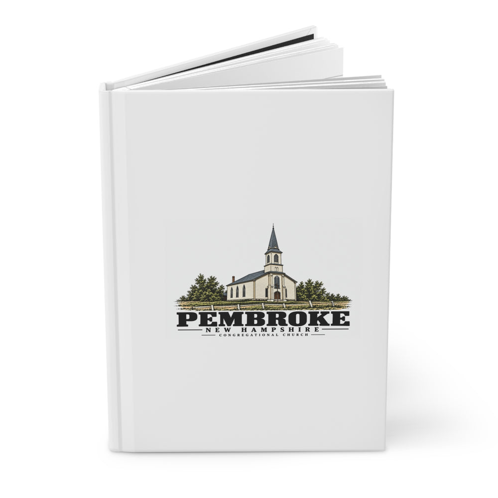 Angled front cover of Congregational Church matte hardcover journal, with Pembroke, New Hampshire artwork and lettering.