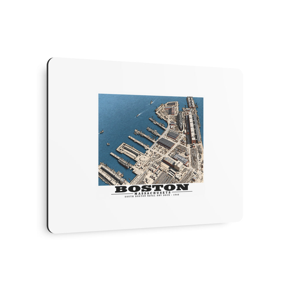 Aerial view of US Naval Dry Dock, South Boston showing development of facilities.  HMS QUEEN MARY in Dry Dock #3 7 × 5 in Horizontal Metal Wall Art - Boston Harbor