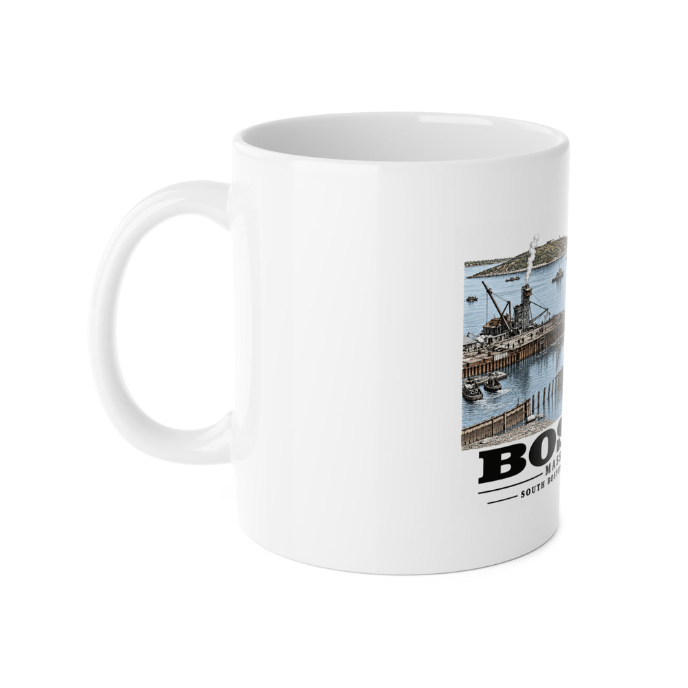South Boston Dry Dock Area April 16-41 from roof of elevator shaft SE 11 oz White Ceramic Mug - Boston Harbor