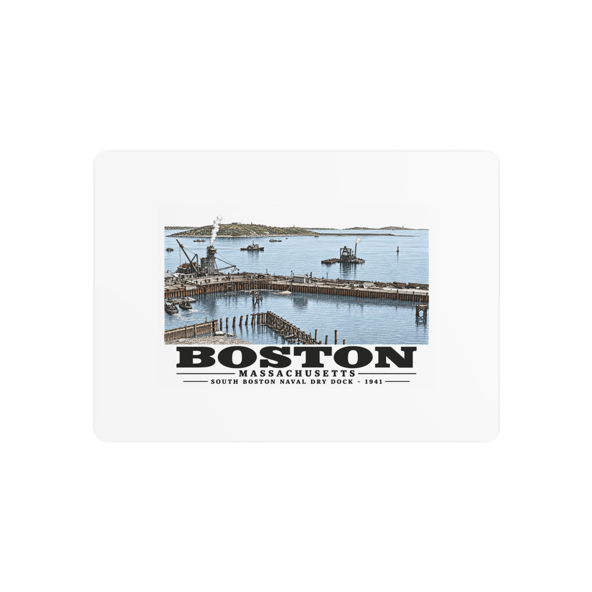 South Boston Dry Dock Area April 16-41 from roof of elevator shaft SE 7 × 5 in Horizontal Metal Wall Art - Boston Harbor