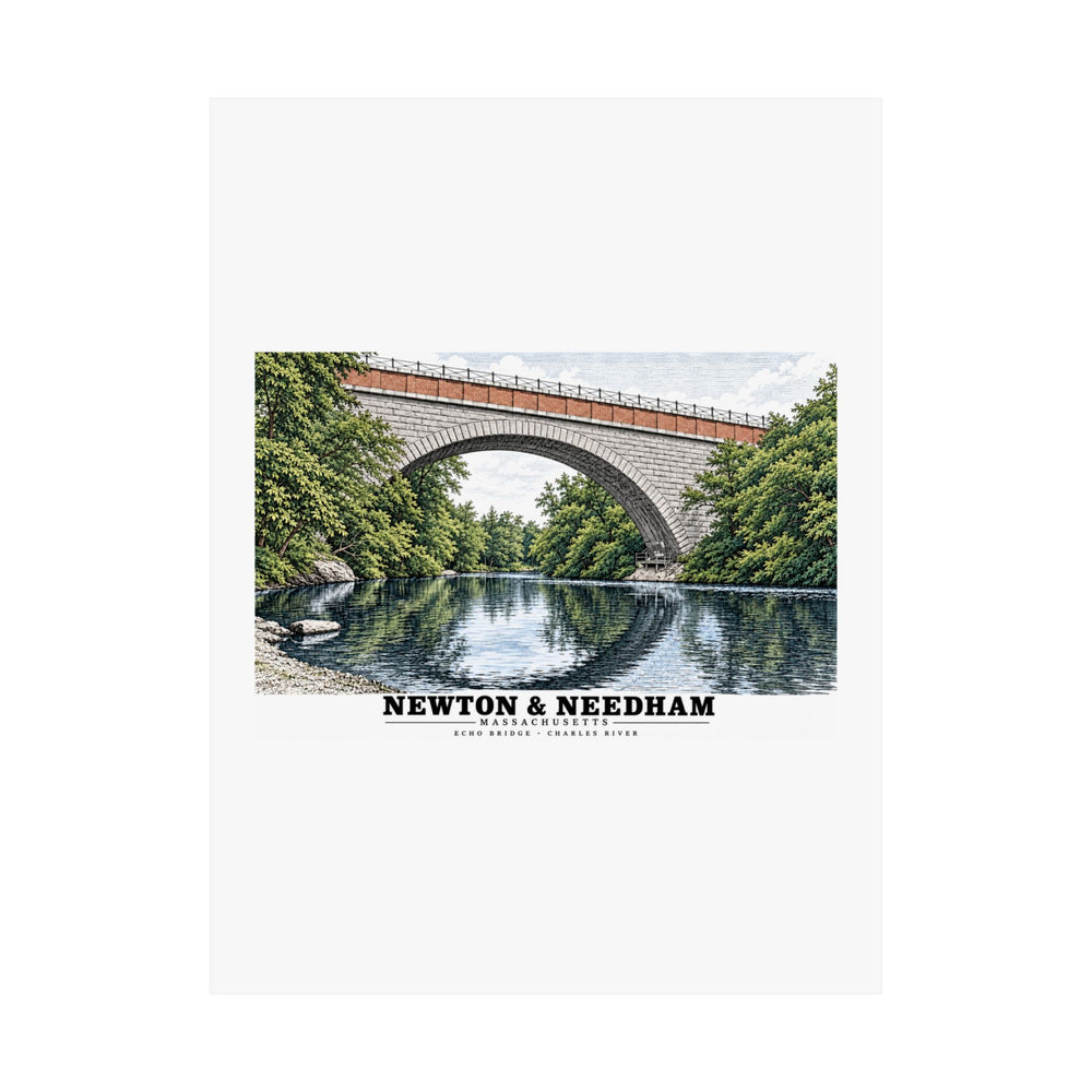 Echo Bridge, Hemlock Gorge, Upper Falls; Charles River and Ellis Street Matte Heritage Poster — 11 × 14 and 18 × 24 in - Charles River