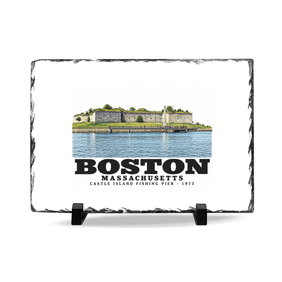 Castle Island, includes Fishing Pier 7 × 11 in Slate Desk Plaque - Boston Harbor