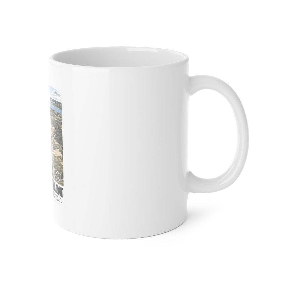Illustrated Hingham Shipyard Construction in Hingham on ceramic mug