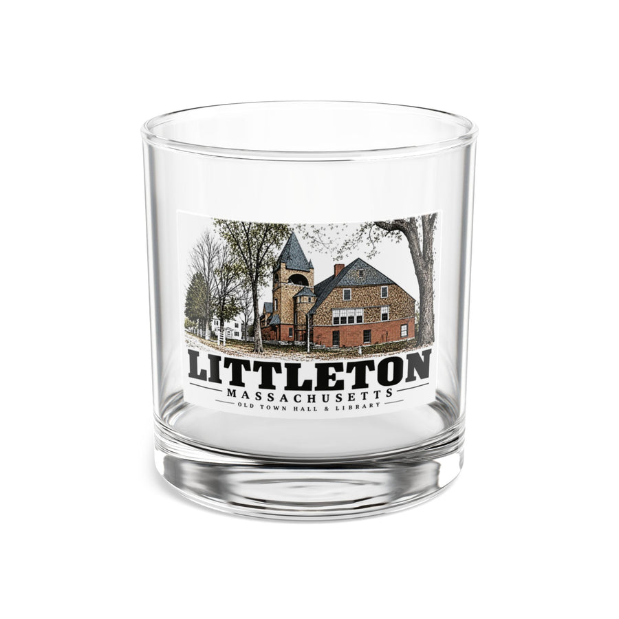 Illustrated Old Town Hall & Library in Littleton on rocks glass