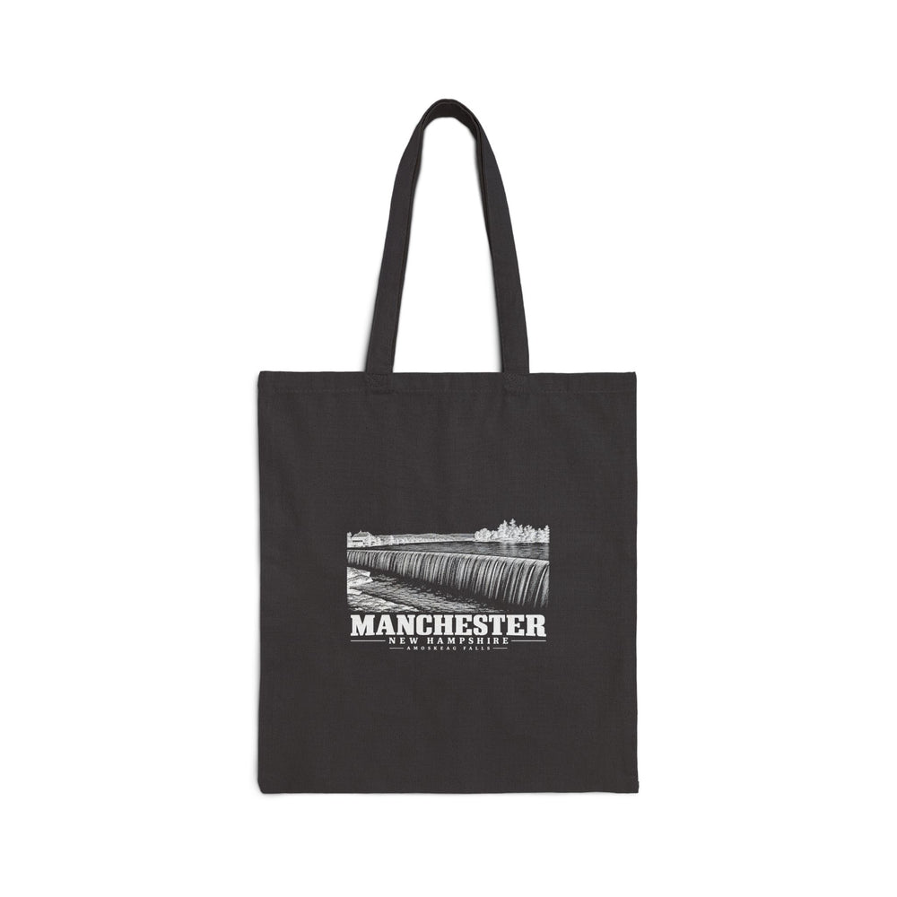 Amoskeag Falls and dam, published 1910 Natural + Black Heavy Canvas Tote - Merrimack Valley Goods