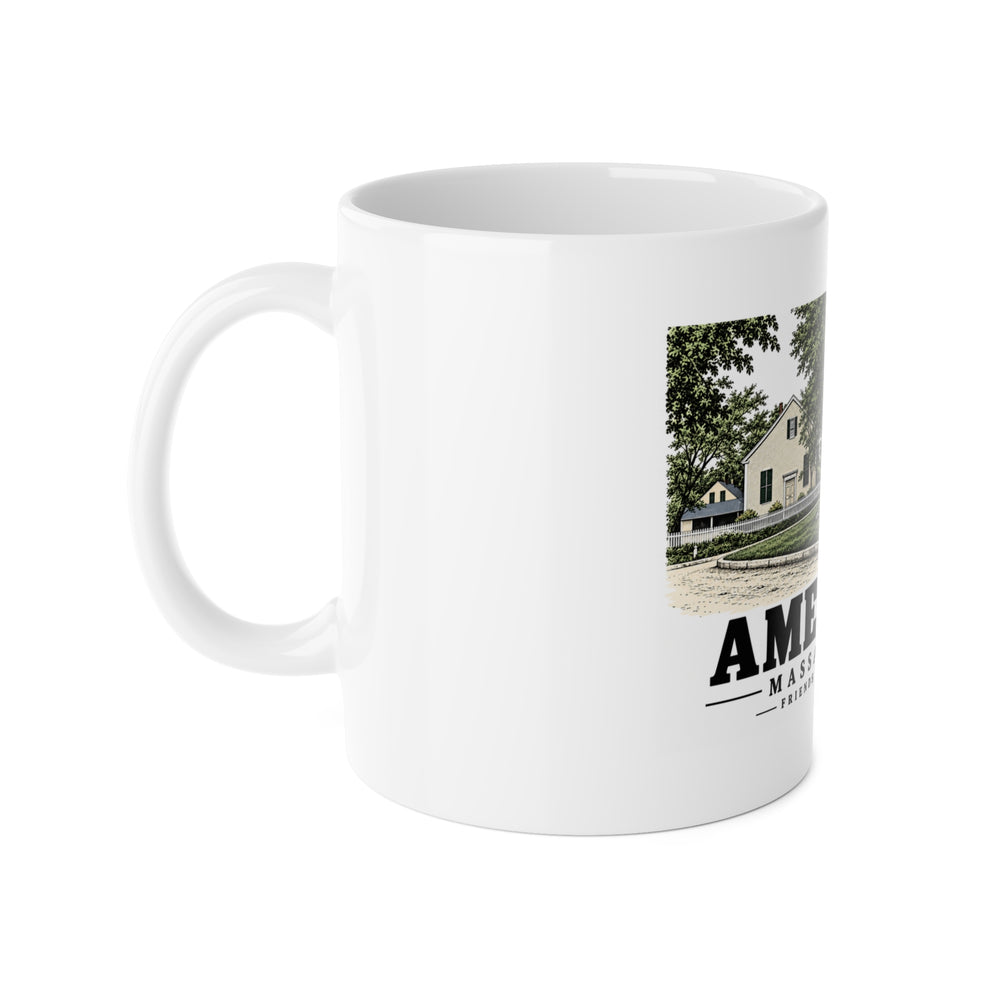 Amesbury Friends Meeting House, Friend Street, with streetcar 11 oz White Ceramic Mug - Merrimack Valley Goods