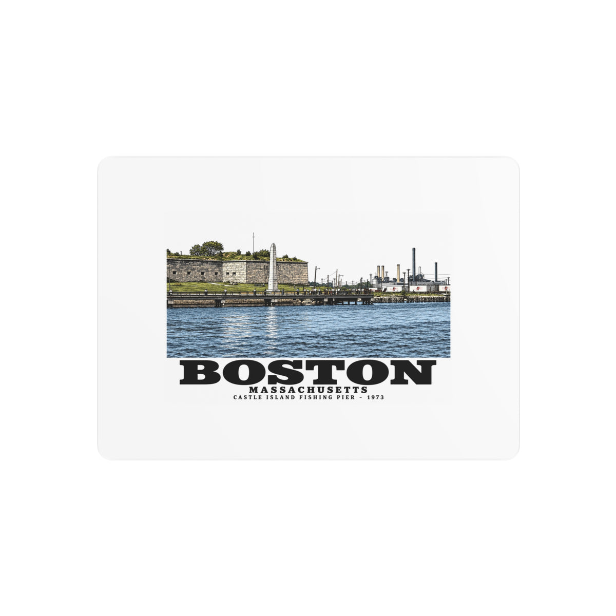 Castle Island, includes Fishing Pier 7 × 5 in Horizontal Metal Wall Art - Boston Harbor