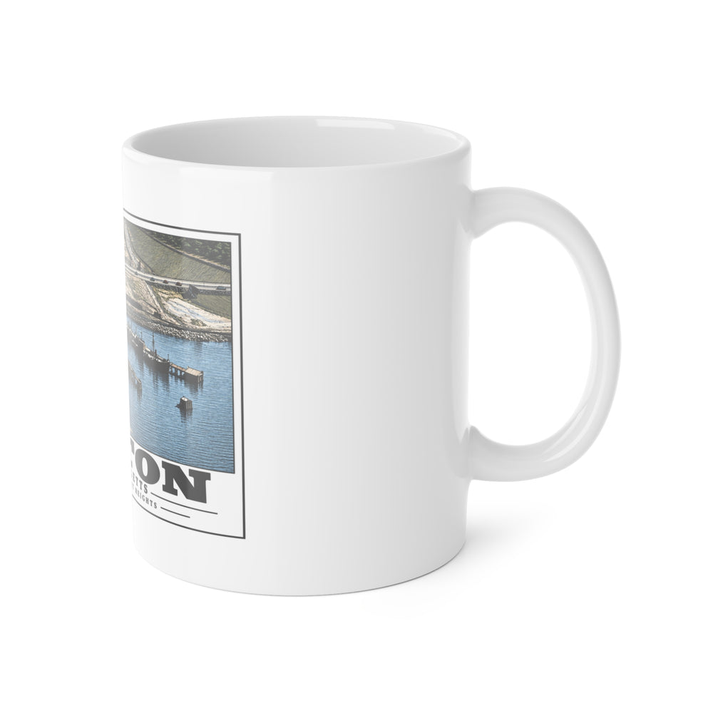Orient Heights taken at 600 feet-Shore line, Chelsea Creek, East Boston 11 oz White Ceramic Mug - Boston Harbor