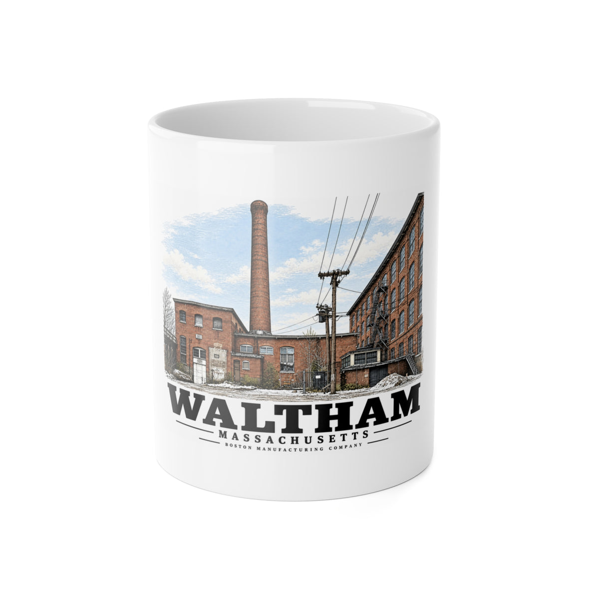 Illustrated Boston Manufacturing Company in Waltham on ceramic mug