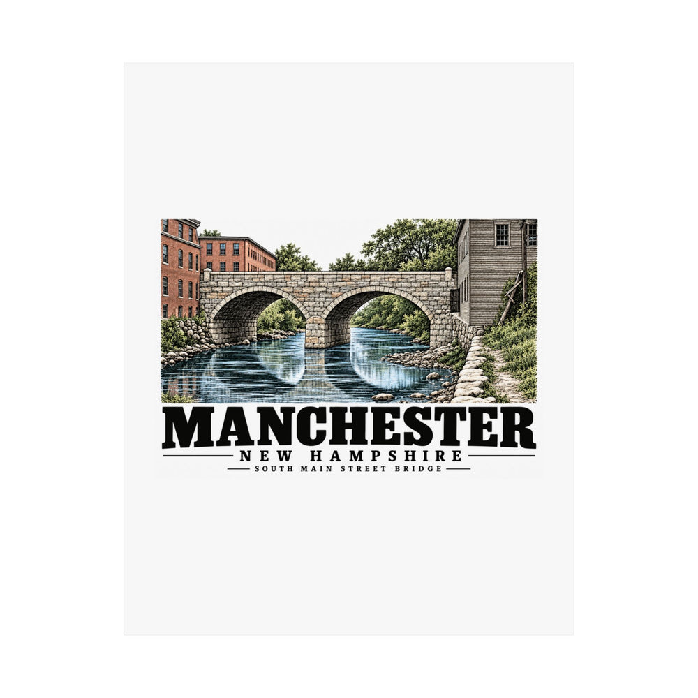 11 x 14 unclipped front of South Main Street Stone Bridge matte poster, Manchester, New Hampshire.