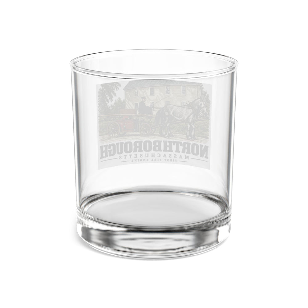 Illustrated First Fire Engine in Northborough on rocks glass