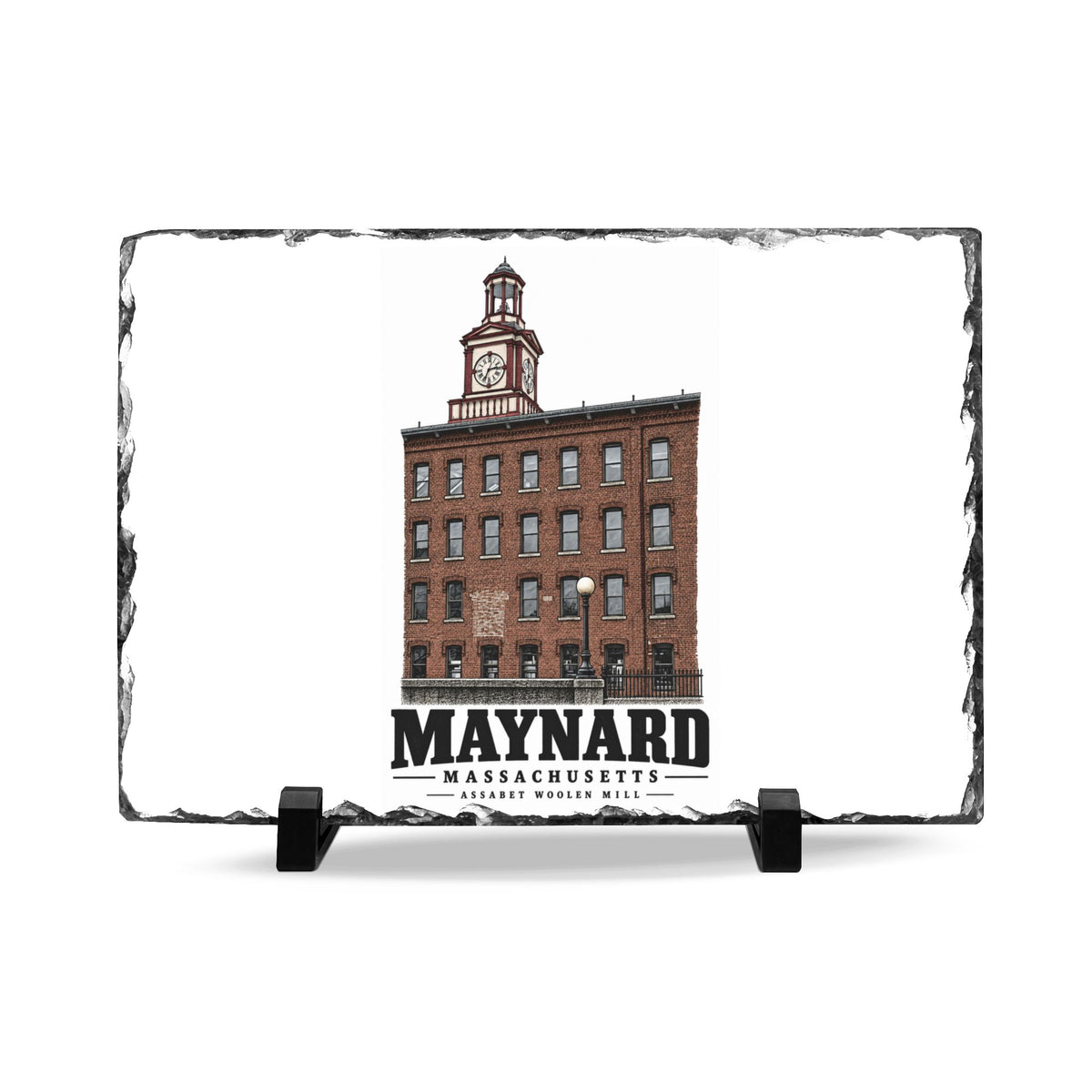 Illustrated Assabet Woolen Mill in Maynard on slate desk plaque