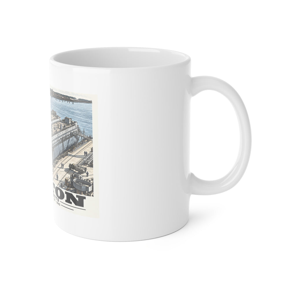 Illustrated APB-38 and APB-39 at Boston Navy Yard in Charlestown on ceramic mug