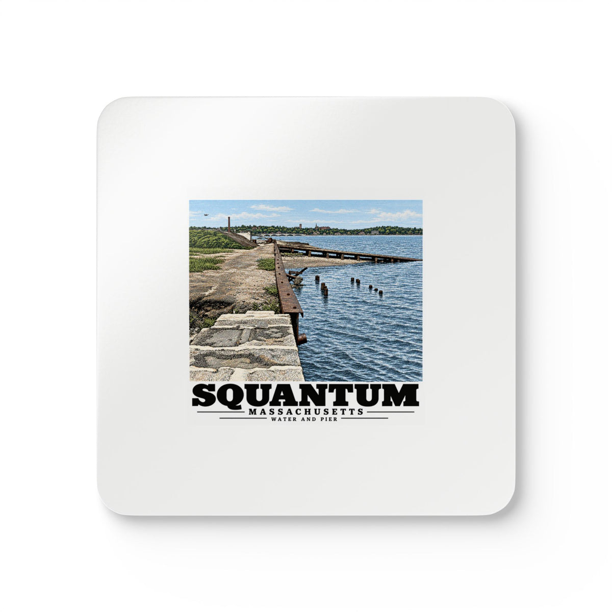 Water and pier Cork Back Coaster Set - Boston Harbor
