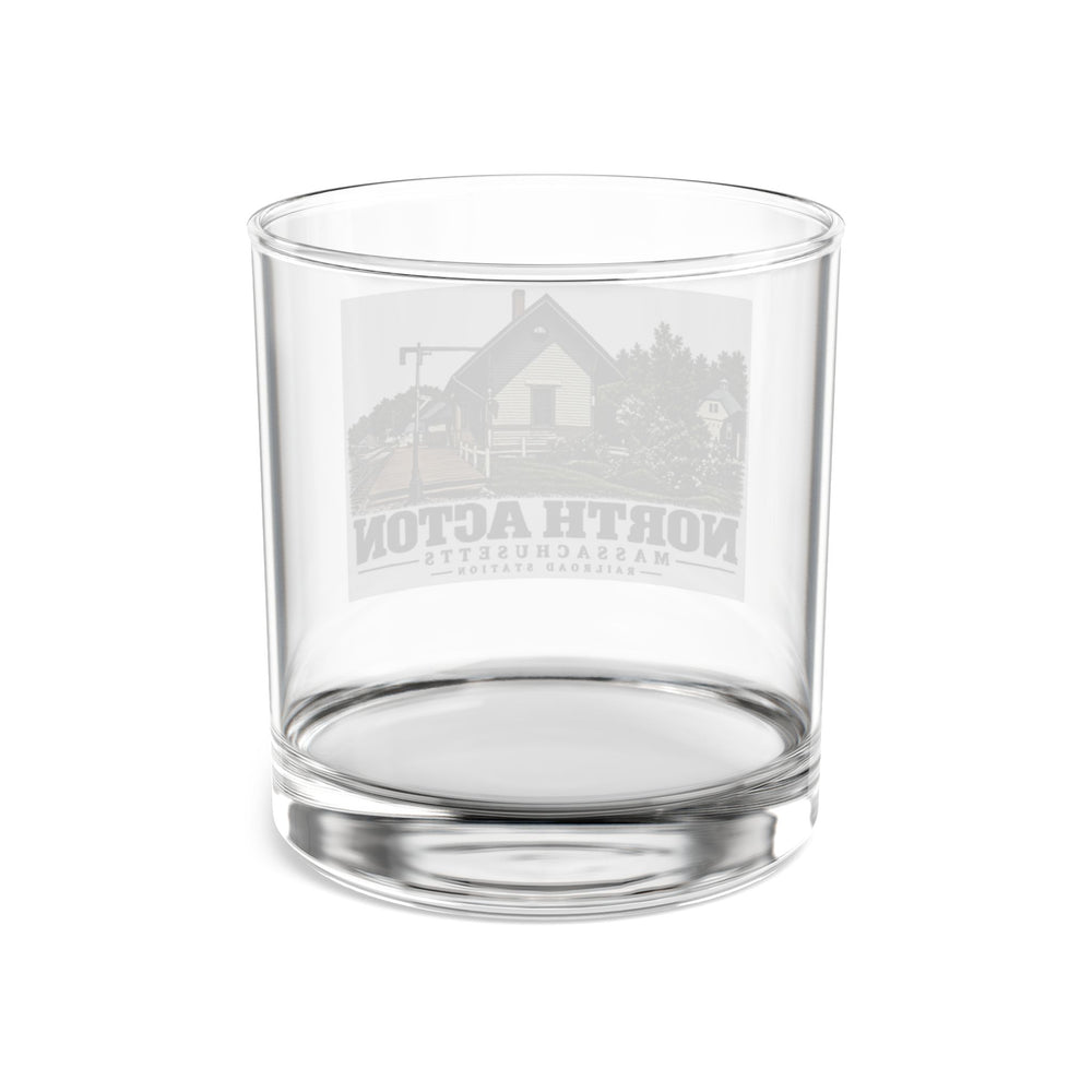 Illustrated North Acton Railroad Station in Acton on rocks glass