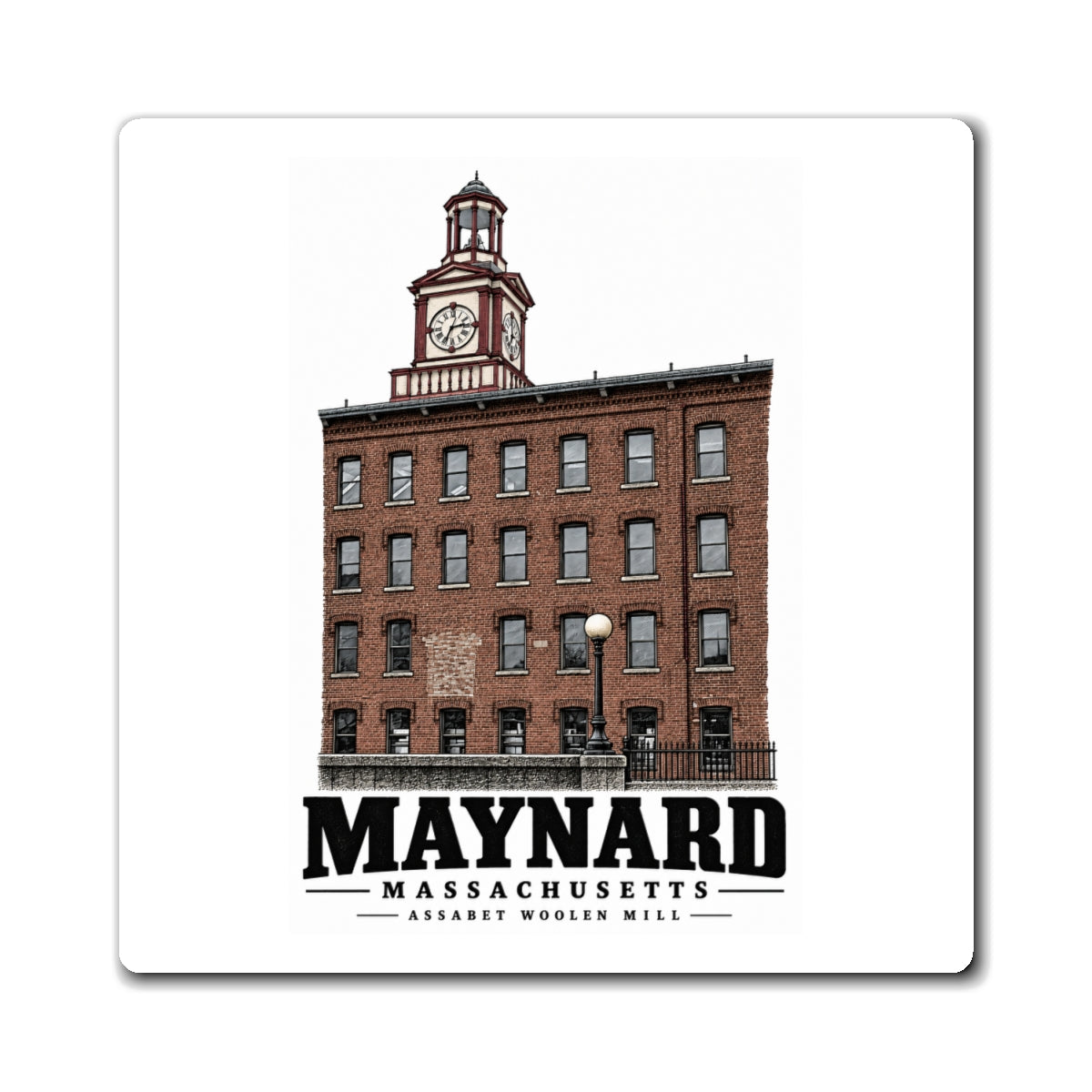 Illustrated Assabet Woolen Mill in Maynard on square magnet