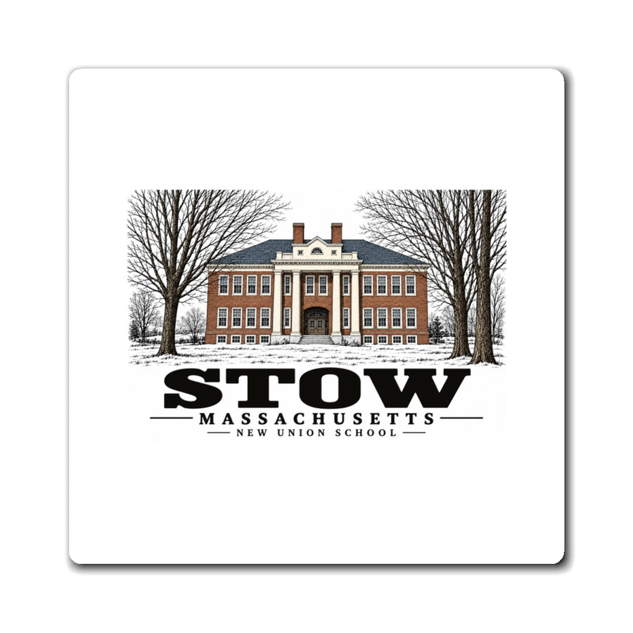 Illustrated New Union School in Stow on square magnet