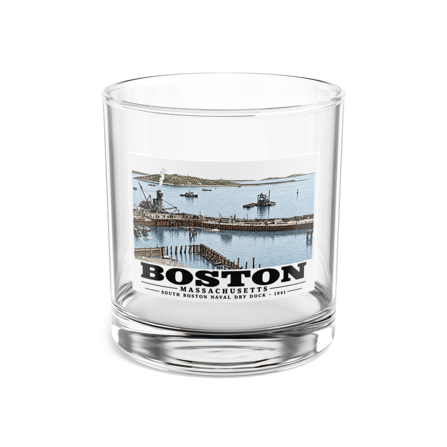 South Boston Dry Dock Area April 16-41 from roof of elevator shaft SE 10 oz Rocks Glass - Boston Harbor