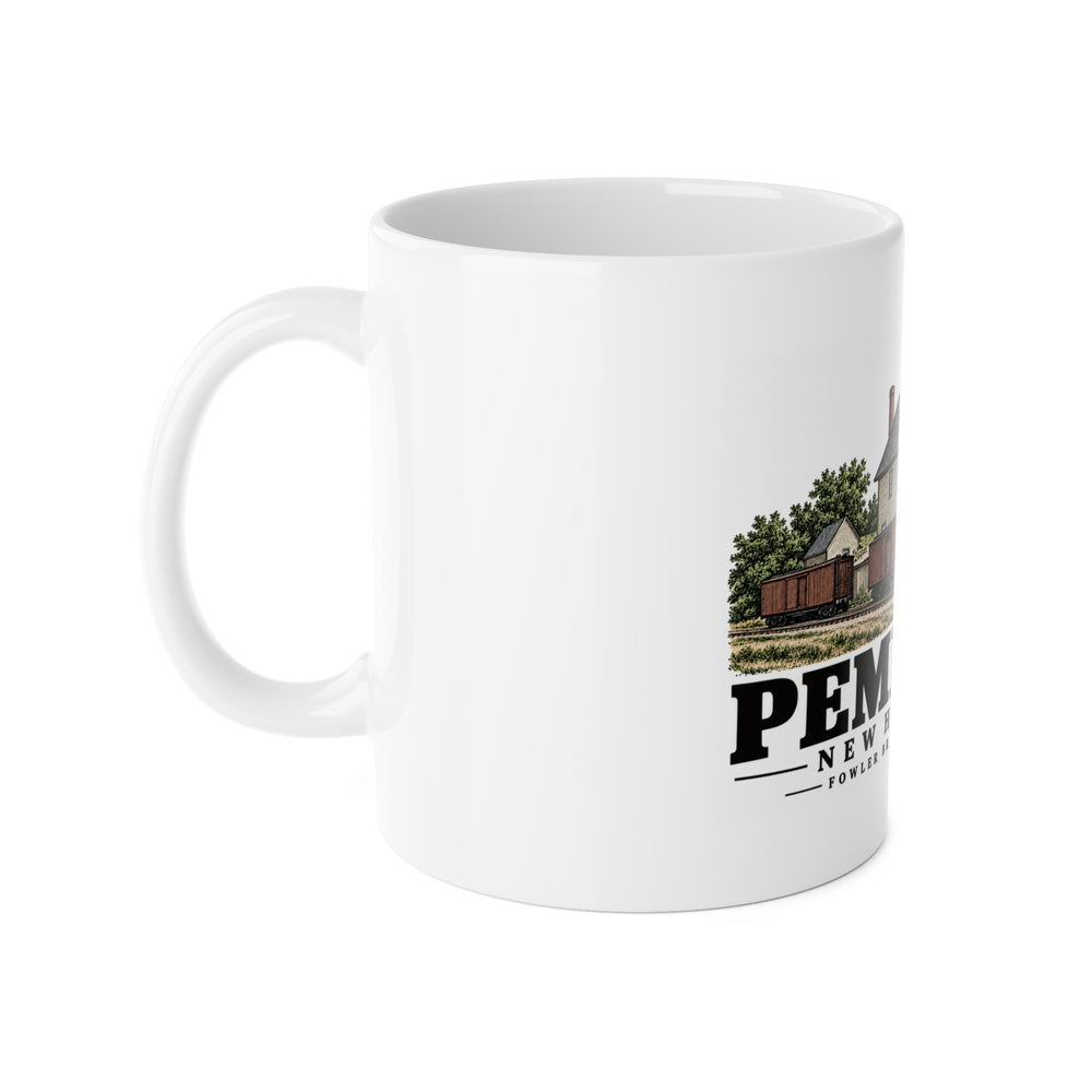 Pembroke Fowler Brothers gristmill and grain storehouse with boxcars 11 oz White Ceramic Mug - Merrimack Valley Goods