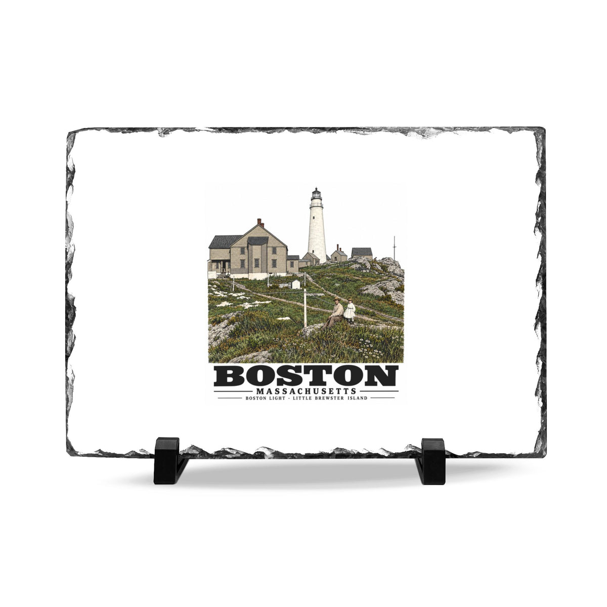 Boston Lower Light and Little Brewster, East 7 × 11 in Slate Desk Plaque - Boston Harbor