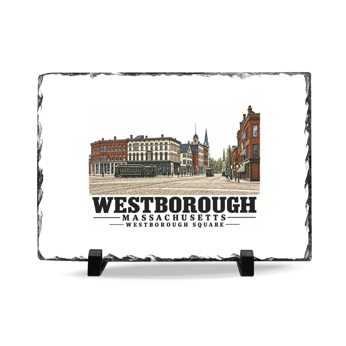 Illustrated Westborough Square in Westborough on slate desk plaque