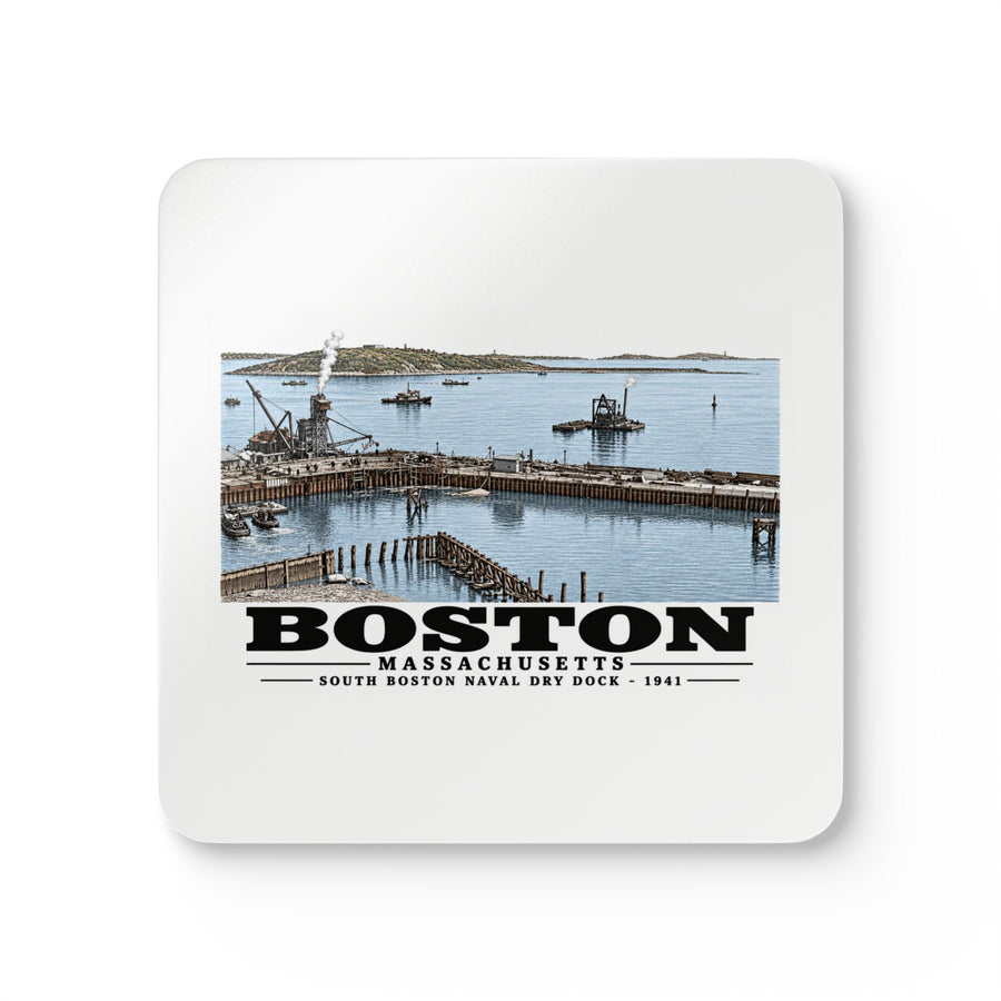 South Boston Dry Dock Area April 16-41 from roof of elevator shaft SE Cork Back Coaster Set - Boston Harbor