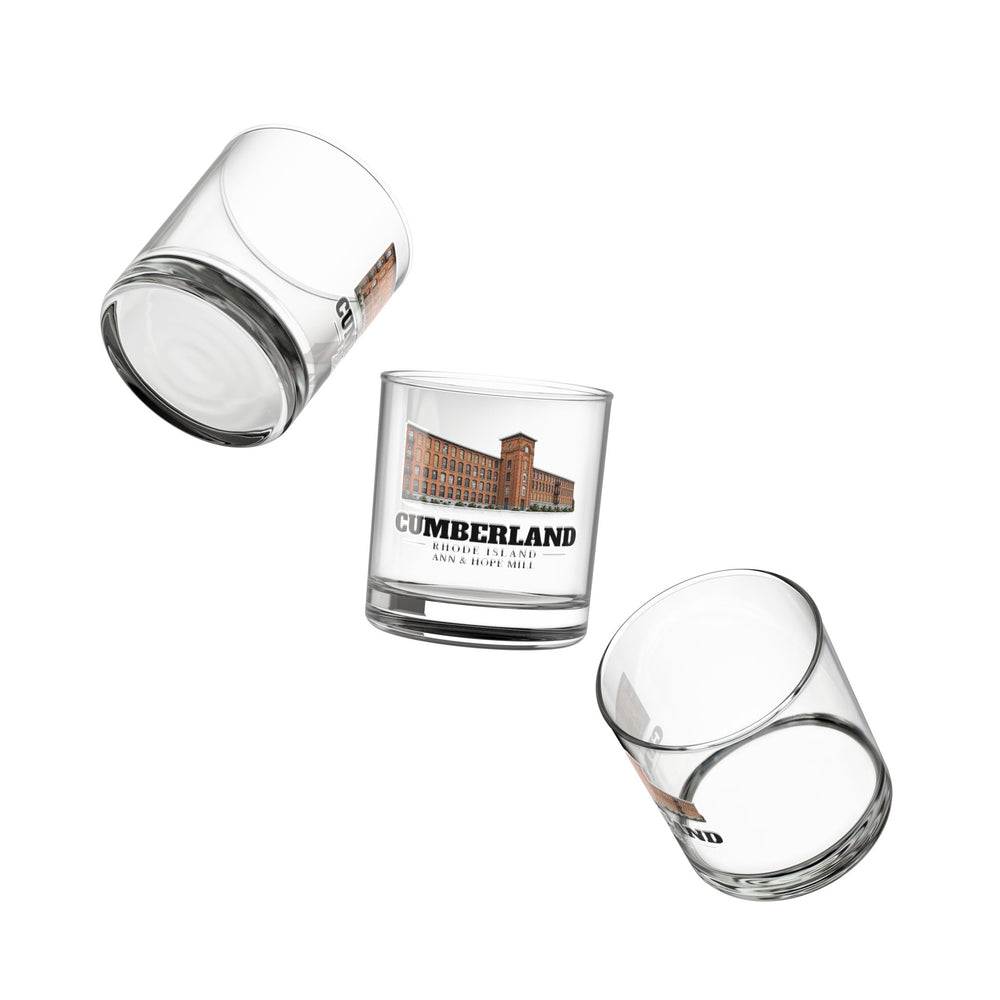 Angled view of Cumberland Ann & Hope Mill 10 oz Rocks Glass