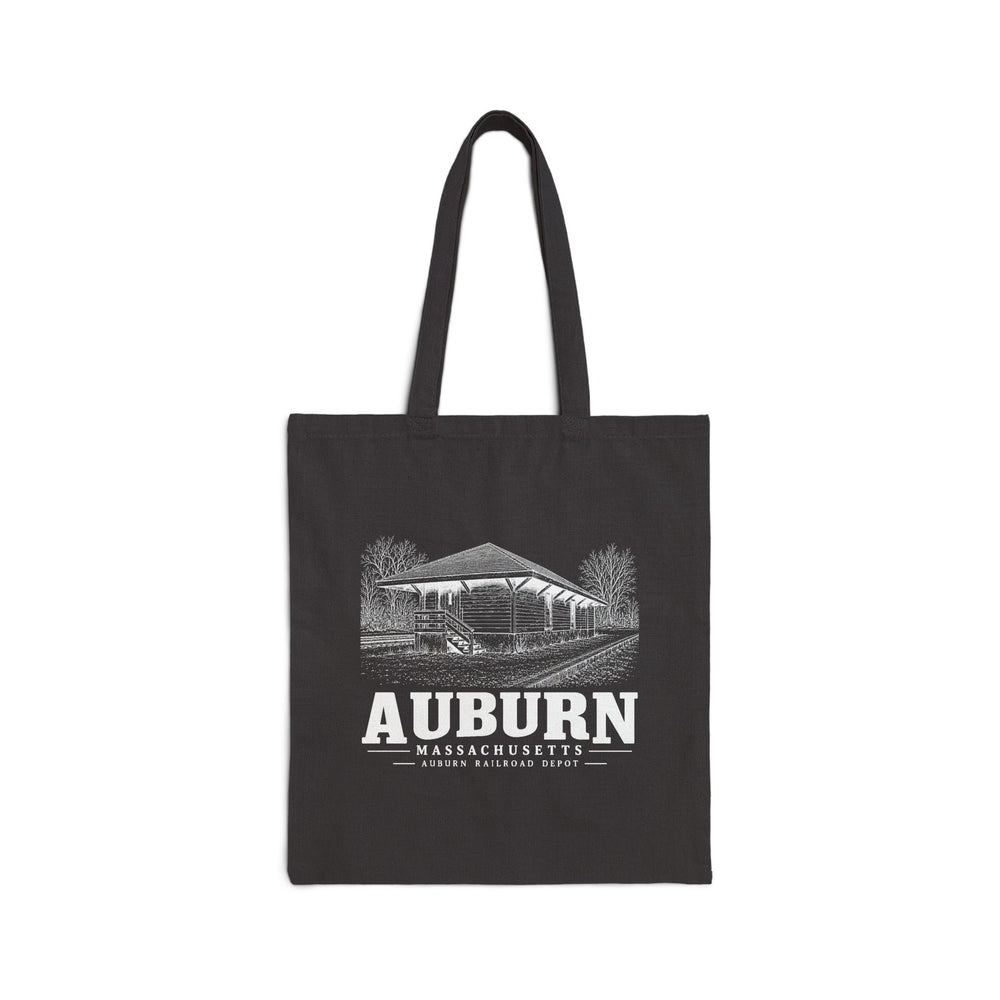 Auburn Railroad Depot Heavy Canvas Tote in Black — front view
