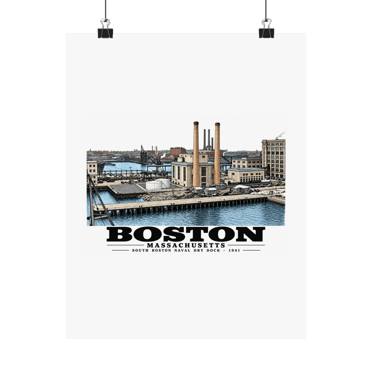 South Boston Dry Dock Area Mar 29-41 from roof of elevator shaft SE Matte Heritage Poster — 11 × 14 and 18 × 24 in - Boston Harbor
