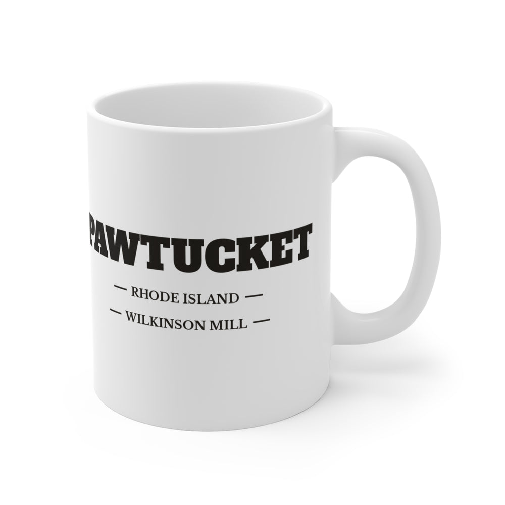 Pawtucket Wilkinson Mill Stone Machine Shop 11 oz ceramic mug — lifestyle view — Familiar History
