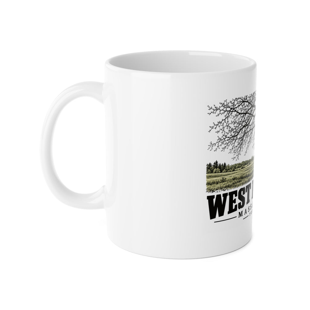 West Newbury Turkey Hill landscape, historic John Brown homestead vicinity 11 oz White Ceramic Mug - Merrimack Valley Goods