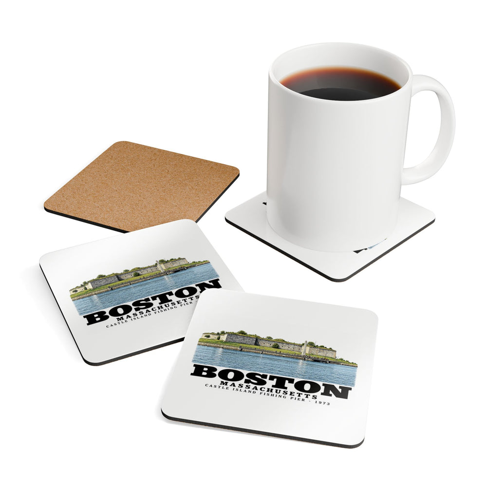Castle Island, includes Fishing Pier Cork Back Coaster Set - Boston Harbor