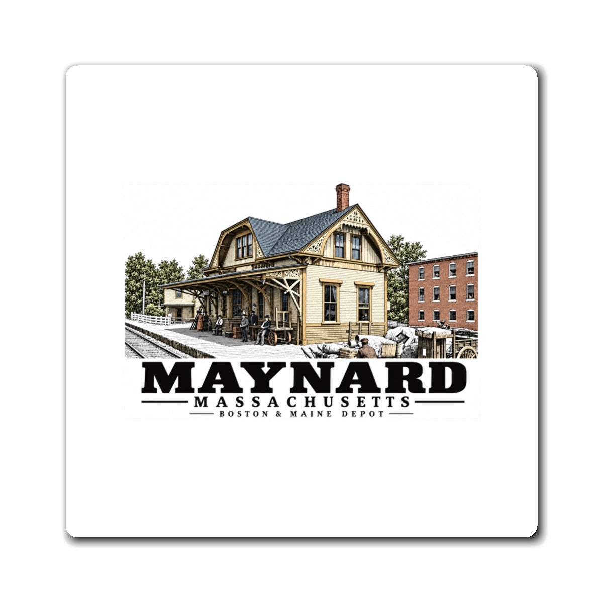Illustrated Boston & Maine Depot in Maynard on square magnet