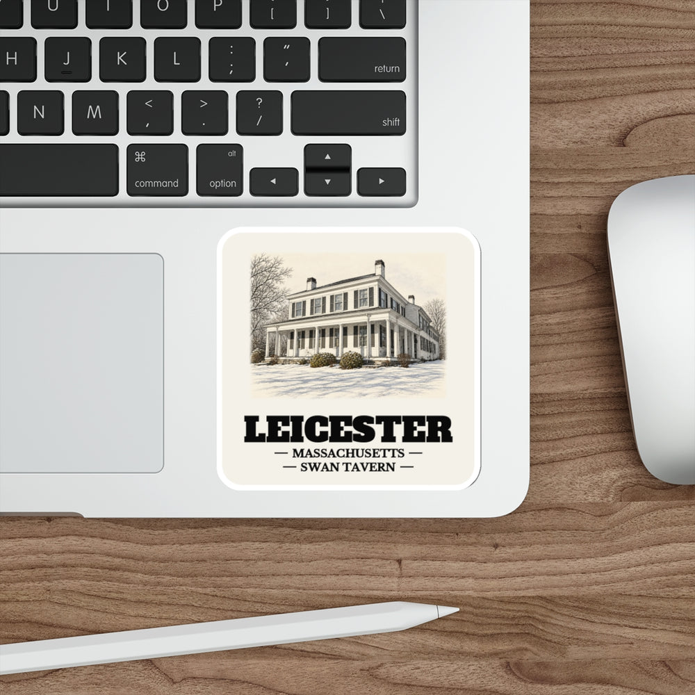 Leicester Swan Tavern sticker shown on a laptop