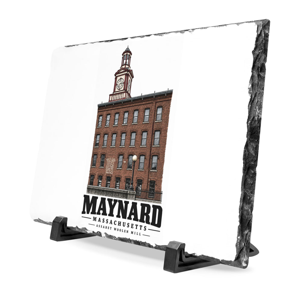 Illustrated Assabet Woolen Mill in Maynard on slate desk plaque