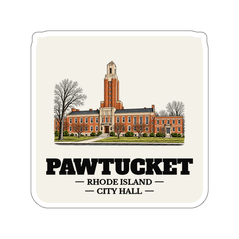 Pawtucket City Hall sticker shown on a laptop