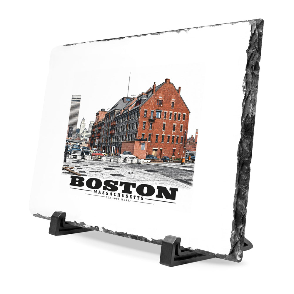 Old Long Wharf 7 × 11 in Slate Desk Plaque - Boston Harbor