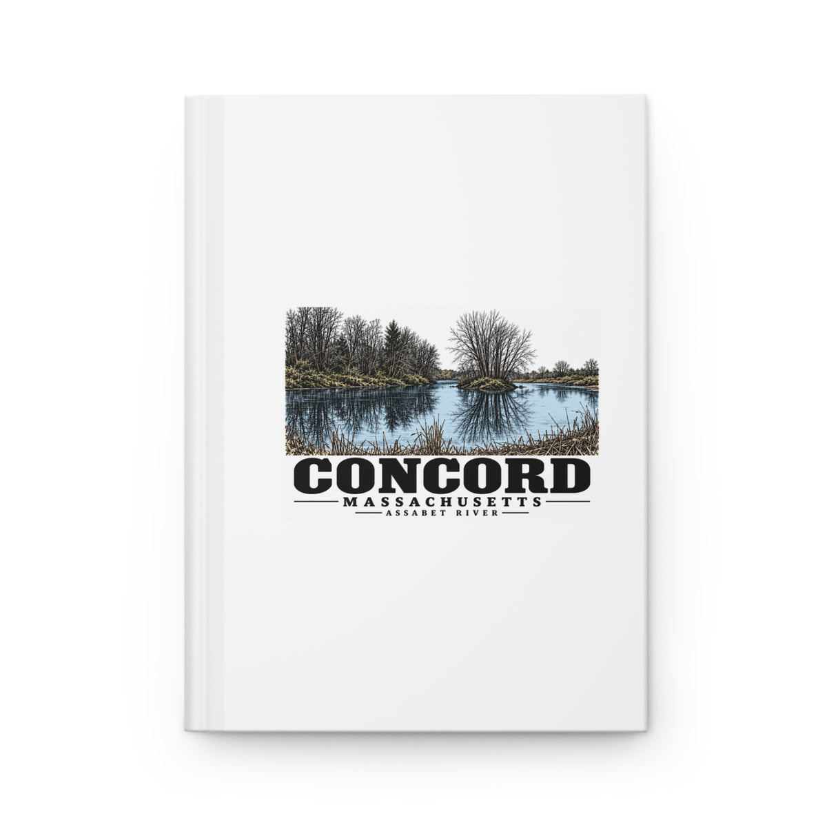 Illustrated Assabet River in Concord on matte hardcover journal