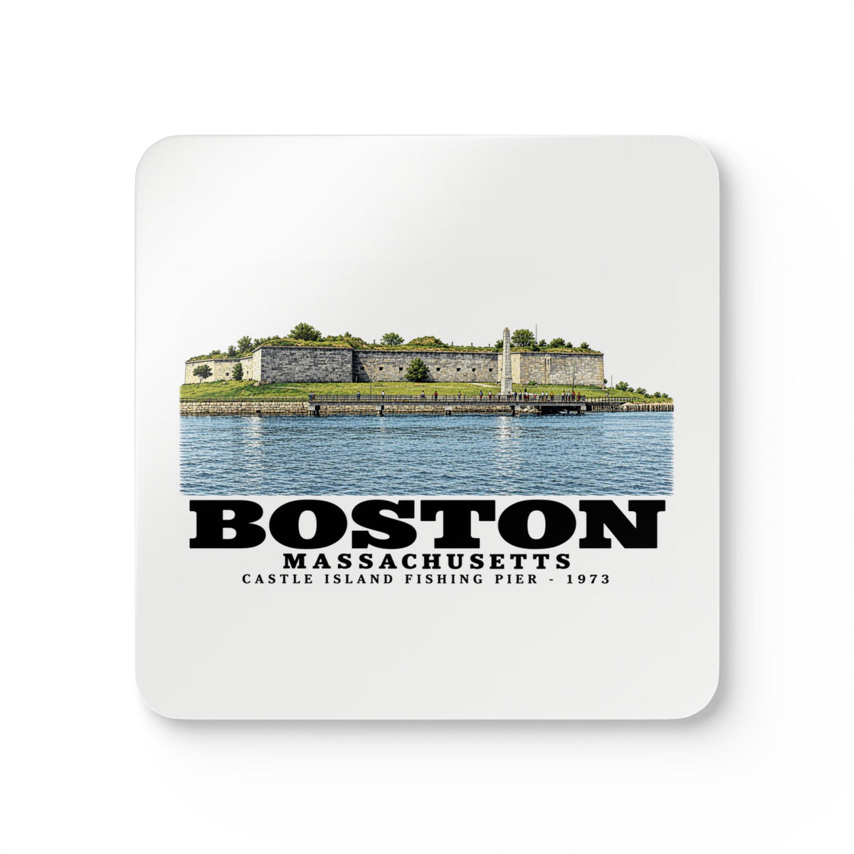 Castle Island, includes Fishing Pier Cork Back Coaster Set - Boston Harbor