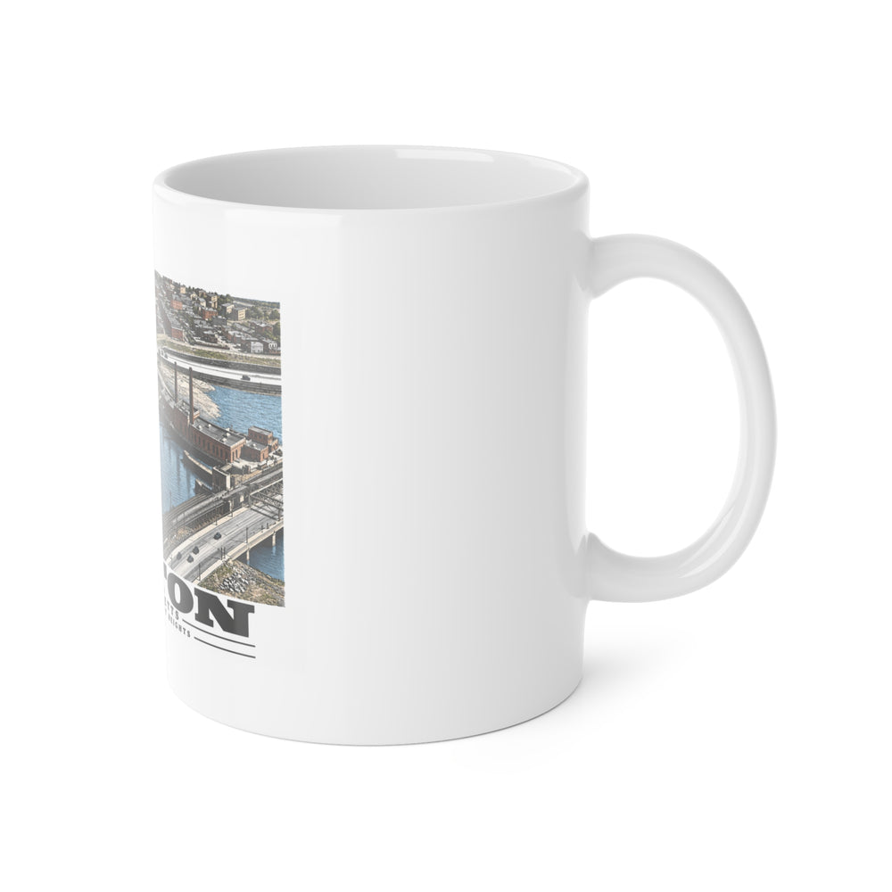 Orient Heights taken at 600 feet-Shore line, Chelsea Creek, East Boston 11 oz White Ceramic Mug - Boston Harbor