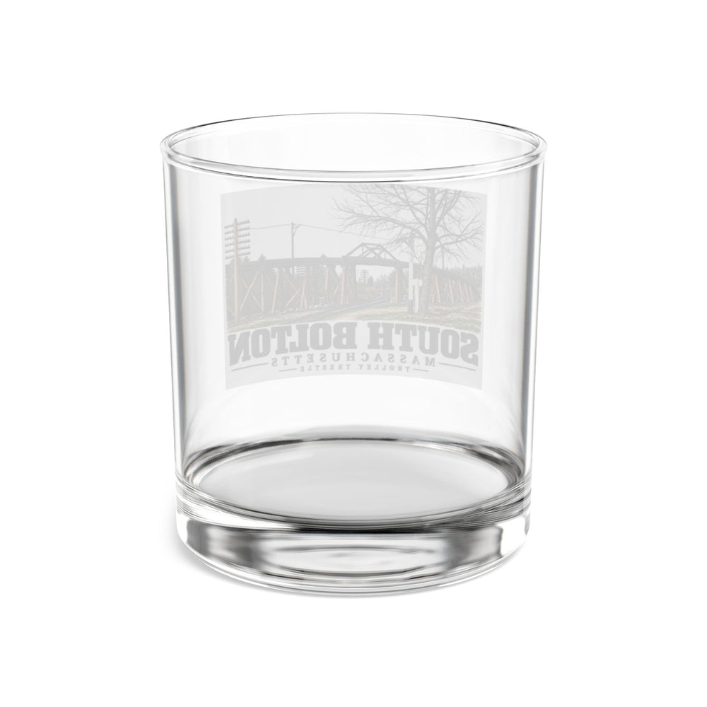 Illustrated Trolley Trestle in South Bolton on rocks glass
