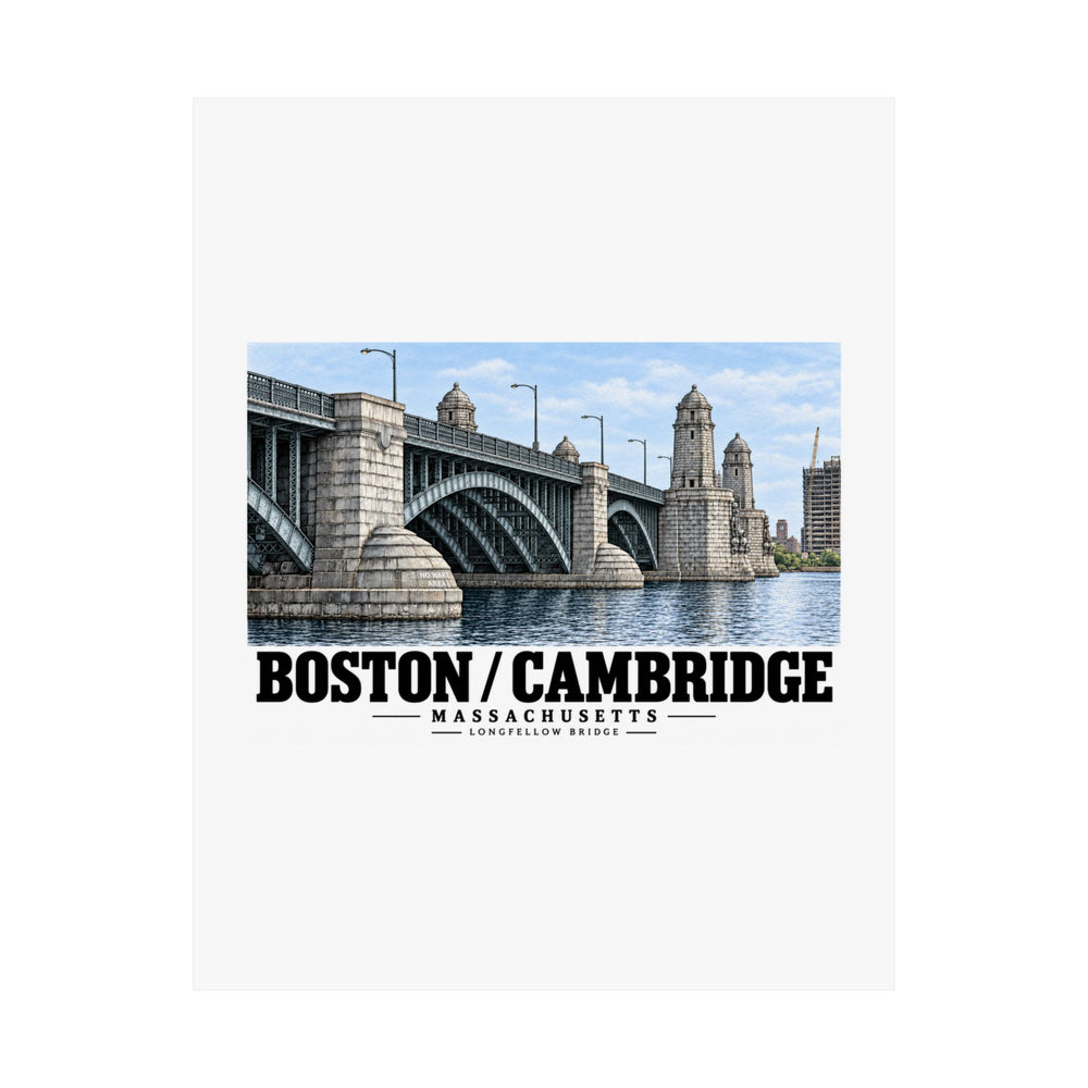 Poster front with Longfellow Bridge artwork and Boston/Cambridge lettering.
