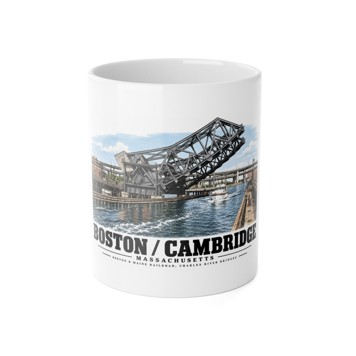 2.  GENERAL VIEW SHOWING BRIDGE IN OPEN POSITION - Boston & Maine Railroad, Charles River Bridges, Charles River, North Station vicinity, Boston, Suffolk County, MA 11 oz White Ceramic Mug - Charles...