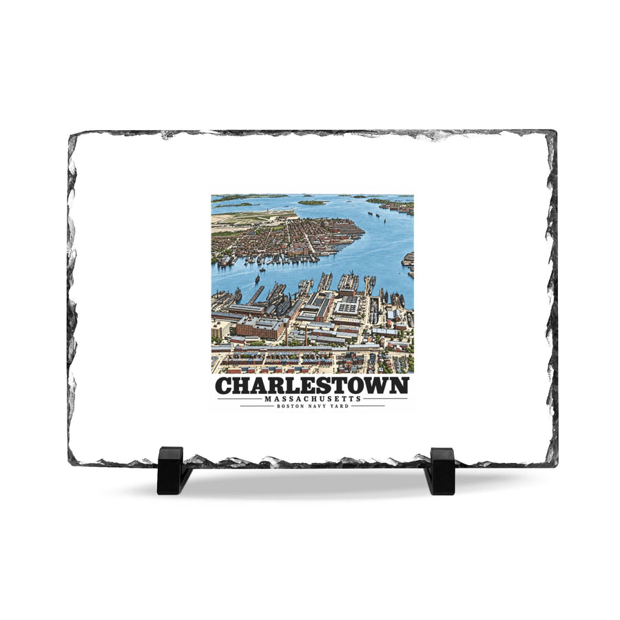 Illustrated Charlestown Navy Yard from the Harbor in Charlestown on slate desk plaque